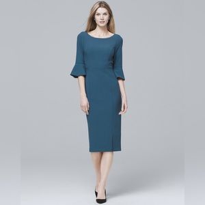 WHBM Blue Ruffle 3/4 Sleeve Sheath Dress